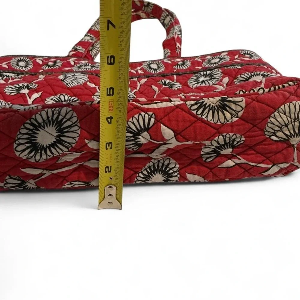 Vera Bradley Tote Bag Womens Red Floral Quilted Houndstooth Lining - Picture 3 of 8